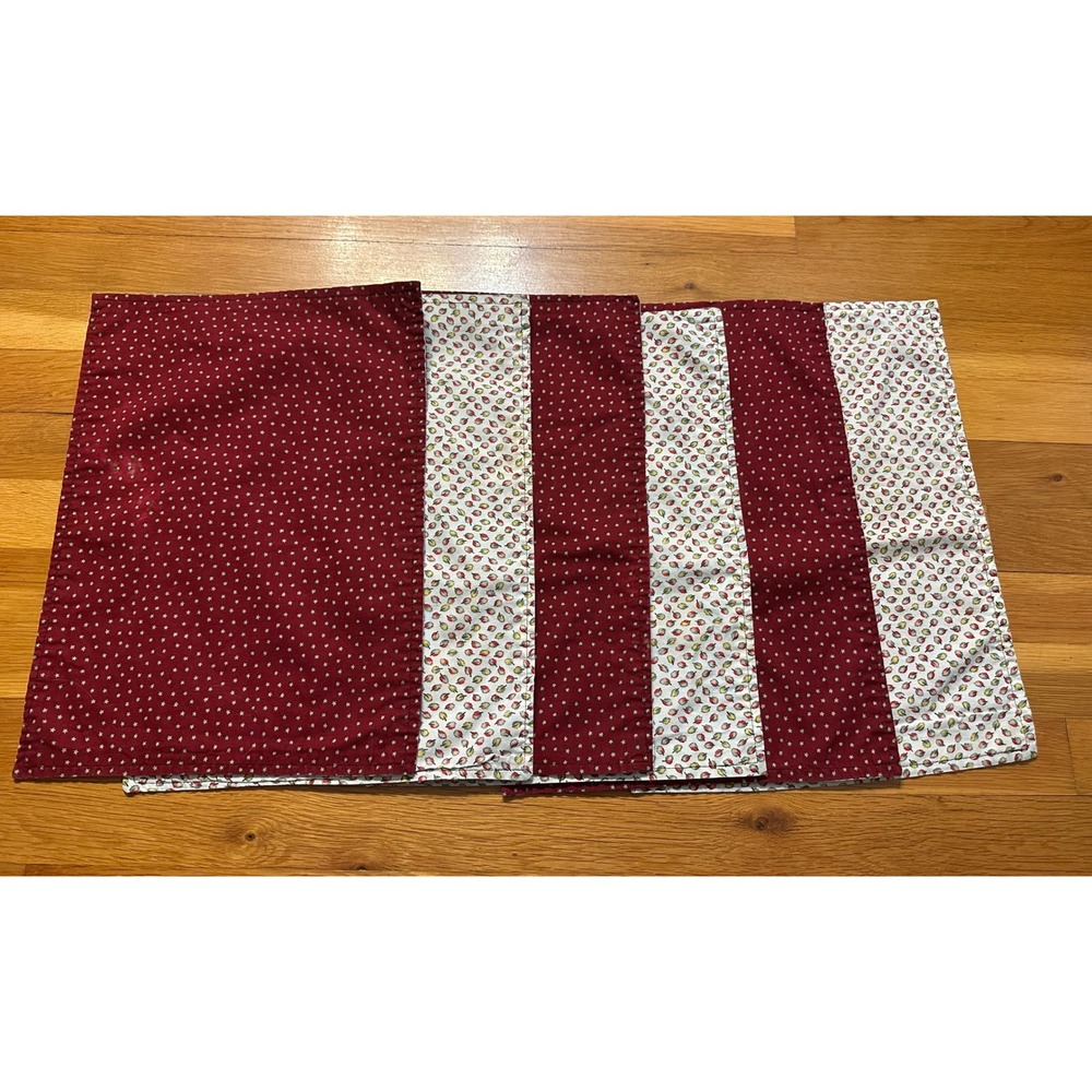 Vintage Reversible Cloth Placemats Set of 6 Burgundy Star Leaf Print Country Red